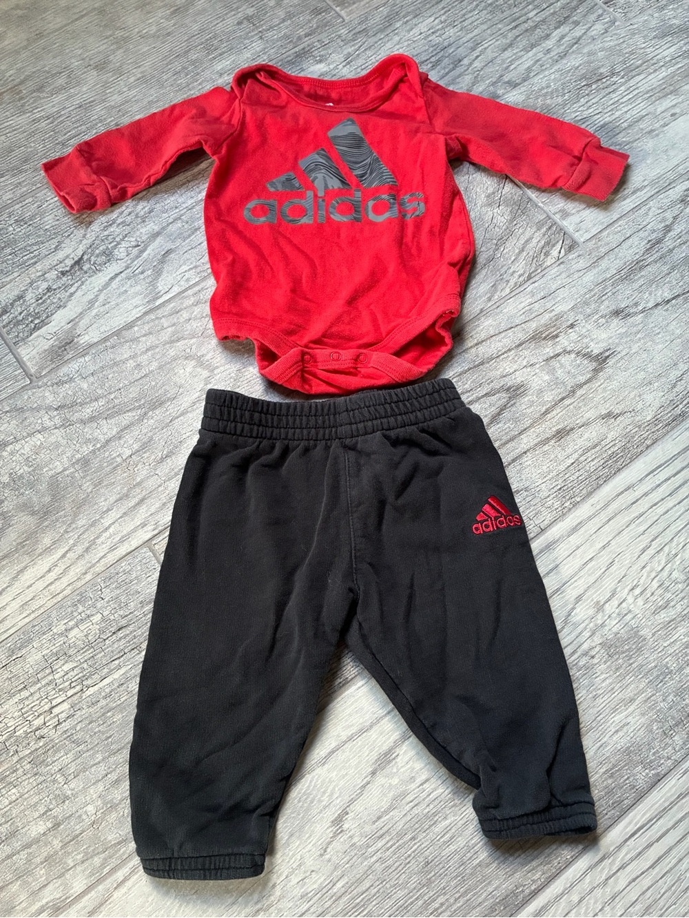adidas Red Long-Sleeve Bodysuit with Black Joggers